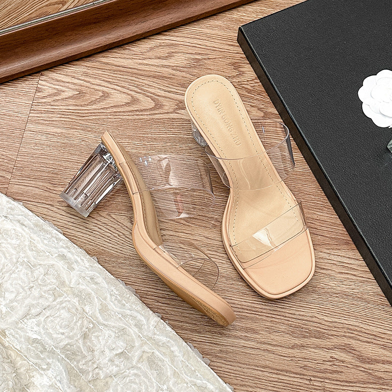 Wholesale Waterproof chunky heel strap crystal sandals thick bottom sandals for outer wear